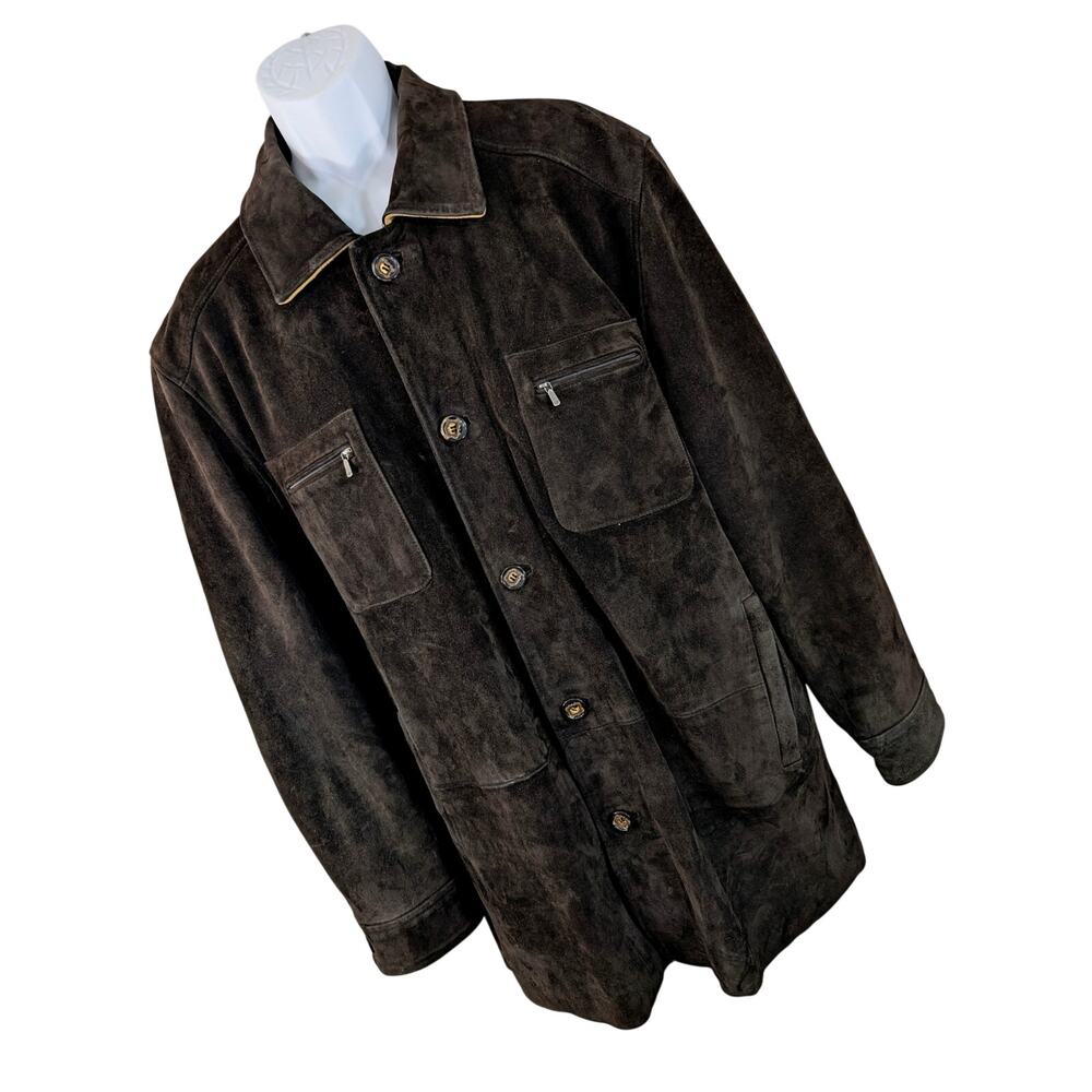JOSEPH ABBOUD! 100% FINE SUEDE LEATHER! ESPRESSO BROWN 3/4 LENGTH COAT! SIZE XL